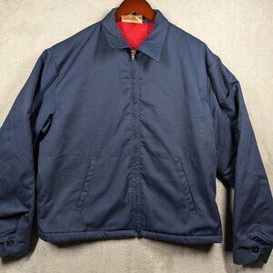 Vintage Work Jacket Mens Size Large Navy Blue Insulated Red Mechanic /4100 **